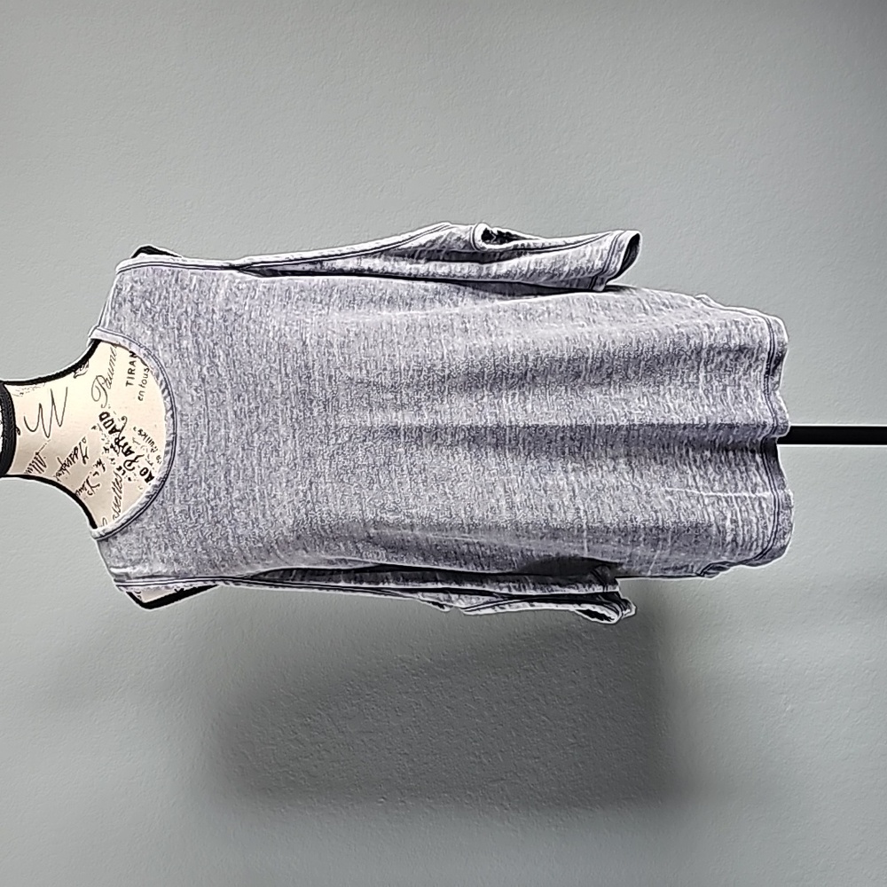 Distressed Cold Shoulder Top. Alison Andrews Cozy and stylish! Gray/ Blue. Small